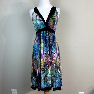 Elana Kattan Dress‎ Womens XS Colorful Sleeveless Mesh Abstract Pleated Lined